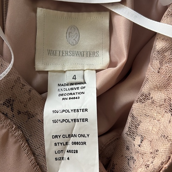 Watters Bridesmaids Aria Lace V-Neck Tulle Gown 6603-Brielle in Blush New Sz 4 - Picture 12 of 12